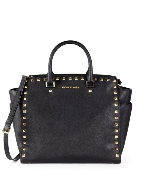 michael kors black bag 2015|Michael Kors black studded handbag.